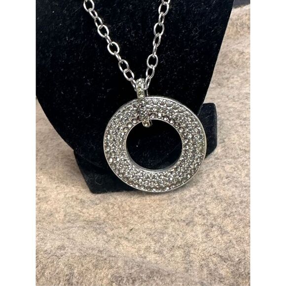 Stunning adjustable long  VINTAGE 90s statement Style Necklace Donut Silver tone - Picture 3 of 8